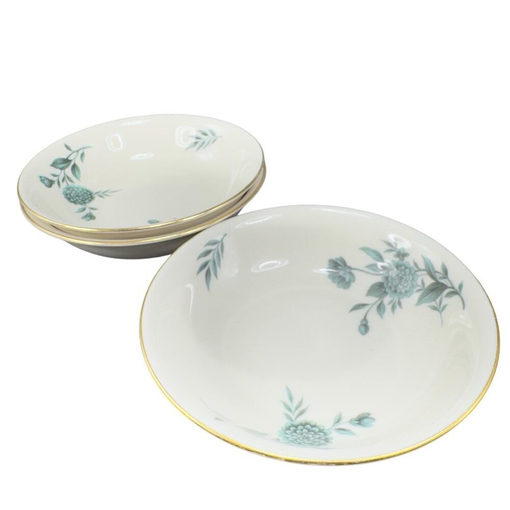 Pickard Fine Porcelain Diana Deep Dish Bowl 5in Dishes USA Green Ivory Set 3 VTG